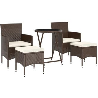 vidaXL Set De Bistr&oacute; De Jard&iacute;n 5 Pzas Rat&aacute;n Pe Vidrio Templado Marr&oacute;n Vidaxl