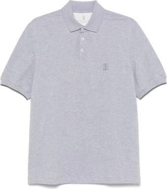 Brunello Cucinelli Grijze katoenen polo met heraldisch logo - Heren - Polos - Grijs - L - Katoen - Tops