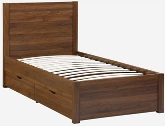 Sweeek Cama Con Somier De L&aacute;minas Y Cabecero, 90cm + 4 Cajones Decorativos De Madera