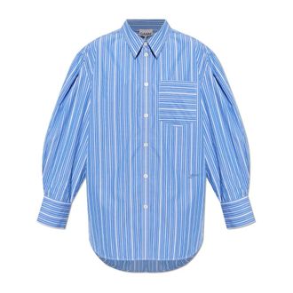 Ganni Shirts, female, Blue, Size: XS Oversized Shirt with Pocket
