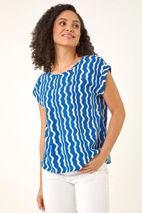 Roman Abstract Wave Print Shell Top