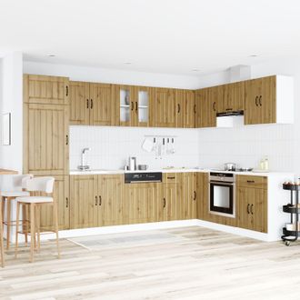 Berkfield Home Kitchen Cabinet Lucca with Double Basins - Artisan Oak, Made from Engineered Wood in Brown