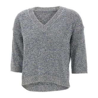 KANGRA V-neck Knitwear, female, Gray, Size: XS V-Neck Sweater with Micro-Sequins