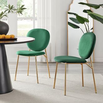 Furniturebox Set of 2 Ivy Modern Velvet Dining Chairs On Gold Legs - Vintage Retro Nod in Green