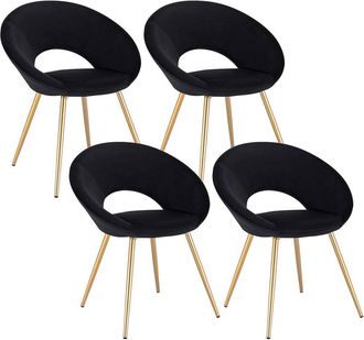 Woltu Woltu Sedia Sala Da Pranzo Cucina Salotto Ufficio Gambe Gold In Metallo Velluto 4x Nero