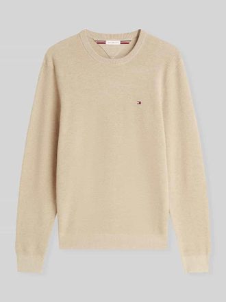 Tommy Hilfiger Regular Fit Strickpullover aus reiner Baumwolle in Beige Melange, Gr&ouml;&szlig;e XXL