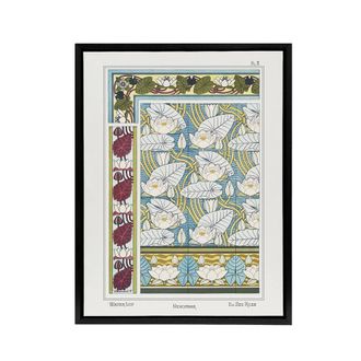 Artery8 Water Lily Patterns Framed Canvas Wall Art Print Vintage Floral Verneuil | Size: W24 x H32