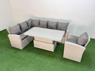 Fimous 7 Seat Garden Furniture Corner Sofa with Armchair Light Grey