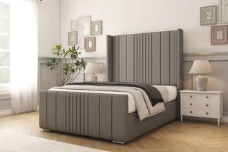 Comfort Beds Grace Dumfries Bed Frame - 50 Upholstered Wingback Headboard in Light Grey | Size: Super King