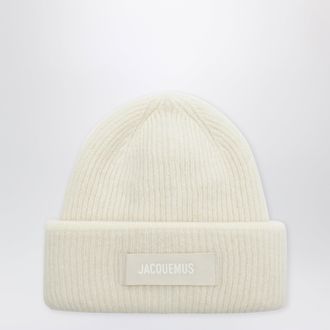 Jacquemus White Gros Grain beanie in alpaca blend