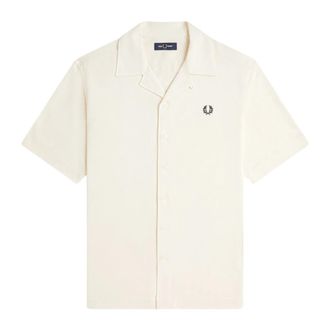 Fred Perry Shirts Beige - Heren - Korte mouwen Overhemden - Beige - S - Katoen - Overhemden