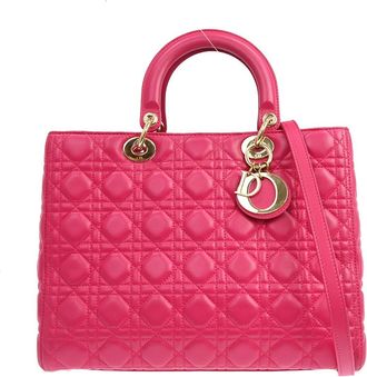 Dior Lady Dior Cannage Pink Leather Handbag (Pre-Owned)