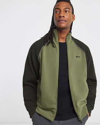 HUGO BOSS Zip Through Pique Sweat - Green