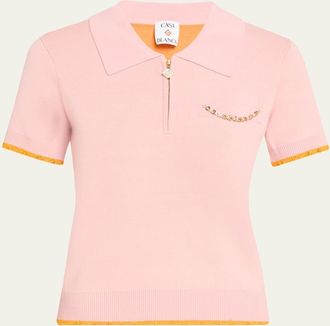 Casablanca Crochet-Trimmed Double-Faced Polo Top