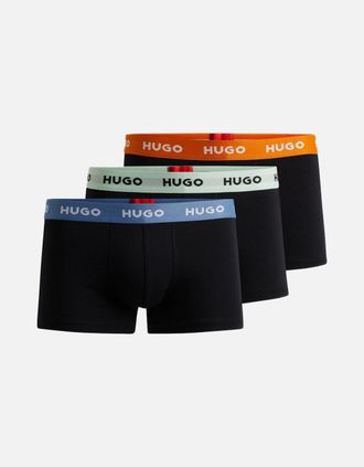 HUGO BOSS Mens 3-Pack Classic Logo Boxer Trunks, Black w/ orange/blue/mint - Size: 32/30/31