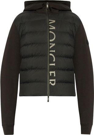 Moncler logo-print hooded padded jacket - women - Cotton/Cotton/Down/Feather/Polyamide - L - Black