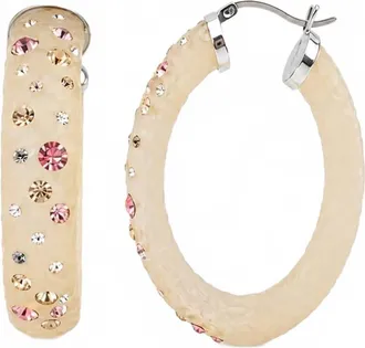 Gold & Honey Womens Large Oval Confetti Hoop Earrings In Champagne