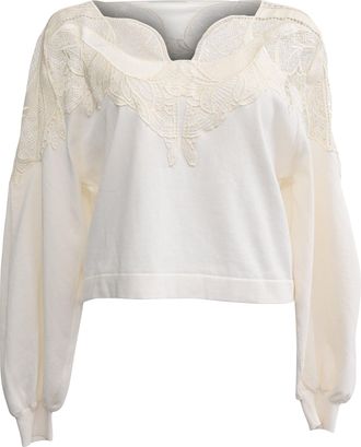 Alberta Ferretti Lace Trimmed Blouse in Cream Cotton