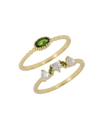 Tiramisu 14K Plated 0.74 Ct. Tw. Chrome Diopside, White Topaz, Chrome Diopside Ring Set