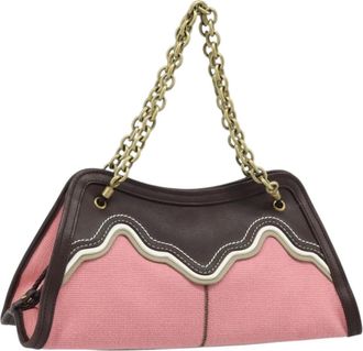Bottega Veneta Chain Handle Canvas Pink Leather Handbag (Pre-Owned)