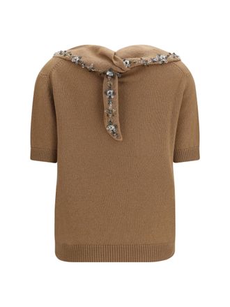 Prada Womens Cashmere Sweater With Jewel Scarf Cammello Kashmir-Capra Hircus Sweatshirts Kashmir/capra
