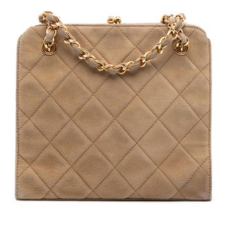 Chanel Pre-owned Womens Cc Quilted Suede Kiss Lock Handbag - Sage Green Leather - One Size