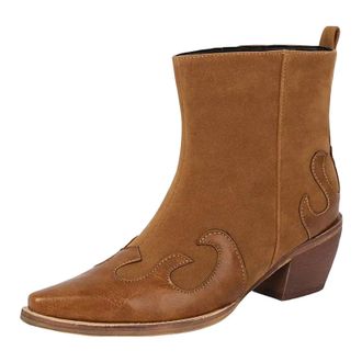 Generic Womens Retro Cowboy Ankle Boots Square Toe High Block Heel With Slip On Design Western Style Short Booties