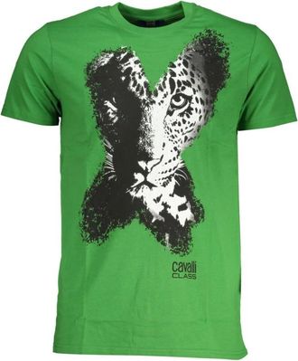 Cavalli Cotton T-Shirt - Heren - T-shirts - Groen - 2XL - Katoen - Tops