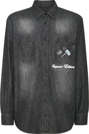 Philipp Plein Denim Shirt Ls Cars Racing