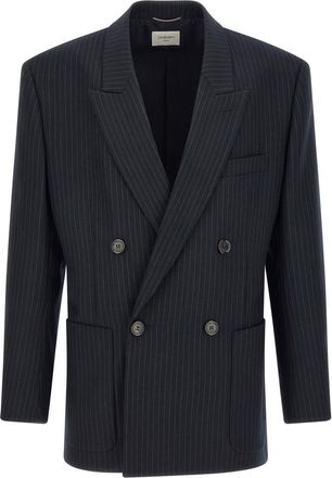 Saint Laurent Navy Blue Stripes Blazer