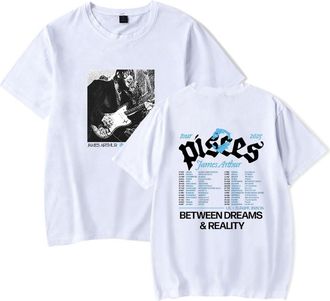 Generic J Arthur The Pisces World Tour 2025 Print T-Shirt Men Women O-Neck Fashionable Short Sleeve (White,S)