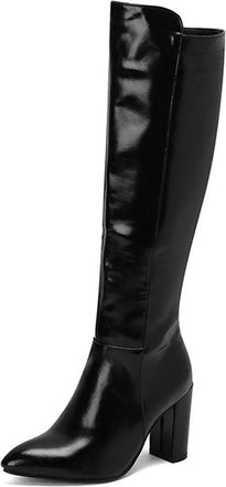 Generic Womens Soild Color Zip Up Knee High Riding Boots Pointed Toe Chunky High Heel Dressy Pumps Shoes for Winter (Black,5.5)