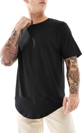 Jack & Jones 3 pack longline curved hem t-shirt in white & black-Multi