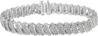 House of Brilliance 925 Sterling Silver 3.0 Cttw Diamond Multi Row Cluster Slanted Wave Link 7-.25 Tennis Bracelet