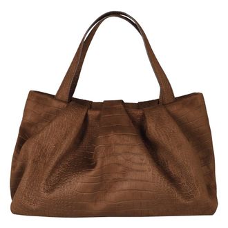 Themoir&egrave; Athena Suede Croco Effect Tas - Dames - Tassen - Bruin - Maat: ONE Size Su&egrave;de