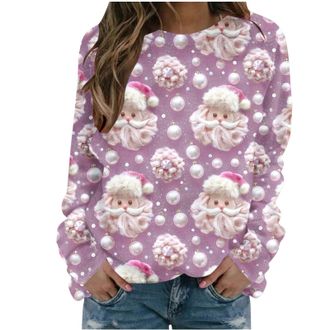 Generic Christmas Tshirt Long Sleeve Womens Sweatshirts UK 3D Print Xmas Jumpers for Women UK Crewneck Jumper Oversized Ladies Tops Ladies Blouses Women Pullo