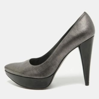Stuart Weitzman Metallic Grey Leather Platform Pumps
