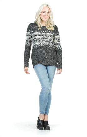 Papillon Heathered Sweater With Fairisle Print In Charcoal