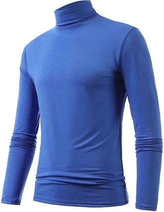 Generic Yellow T Shirt Men Crew Neck T Shirt Men 2024 Gift Male Winter Warm High Collar Fashion Thermal Underwear Men Basic Plain T Shirt Blouse Pullover Long