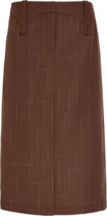 Tory Burch Subtle-check Wool-blend Midi Skirt - Brown - 10 (UK14 / L)