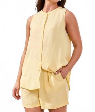 Tribal Flowy Tencel Special Wash Sleeveless Blouse In Lemon Grass