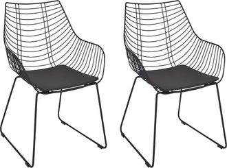 Beliani Conjunto De 2 Sillas De Comedor De Metal Respaldo De Alambre Asiento De Piel Sint&eacute;tica Negro Annapolis