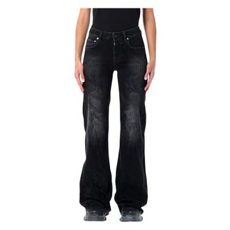 Balenciaga Flare Jeans, female, Black, W26, Wide-Leg Washed Denim Jeans