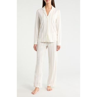 Nordstrom Moonlight Eco Knit Pajamas in Ivory- Tan Calm Pinstripe at Nordstrom, Size X-Small