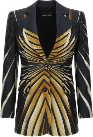 Roberto Cavalli Gouden Print Zijden Jas Op Maat Stijl - Dames - Blazers - Veelkleurig - 2XL - Leer - Jassen