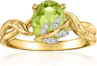 Ross-Simons Peridot Leaf Ring With Diamonds in 18kt Gold Over Sterling