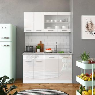 Vicco Cocina Para Solteros R-line, Blanco, 140 Cm, Et M&aacute;rmol