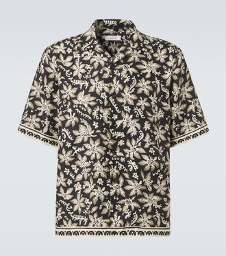 Commas Printed cotton and silk bowling shirt