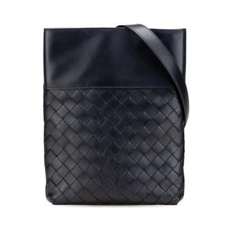 Bottega Veneta Pre-owned Elegante Leren Crossbody Tas met Geweven Detail - Dames - Pre-owned - Zwart - Maat: ONE Size Leer