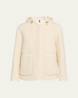 Moncler Hylesine Boucle Jacket w/ Quilted Hood
